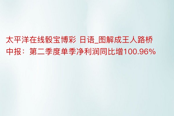 太平洋在线骰宝博彩 日语_图解成王人路桥中报：第二季度单季净利润同比增100.96%